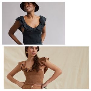 Anthropologie Black and Tan Ruffled Sleeveless Tank Top